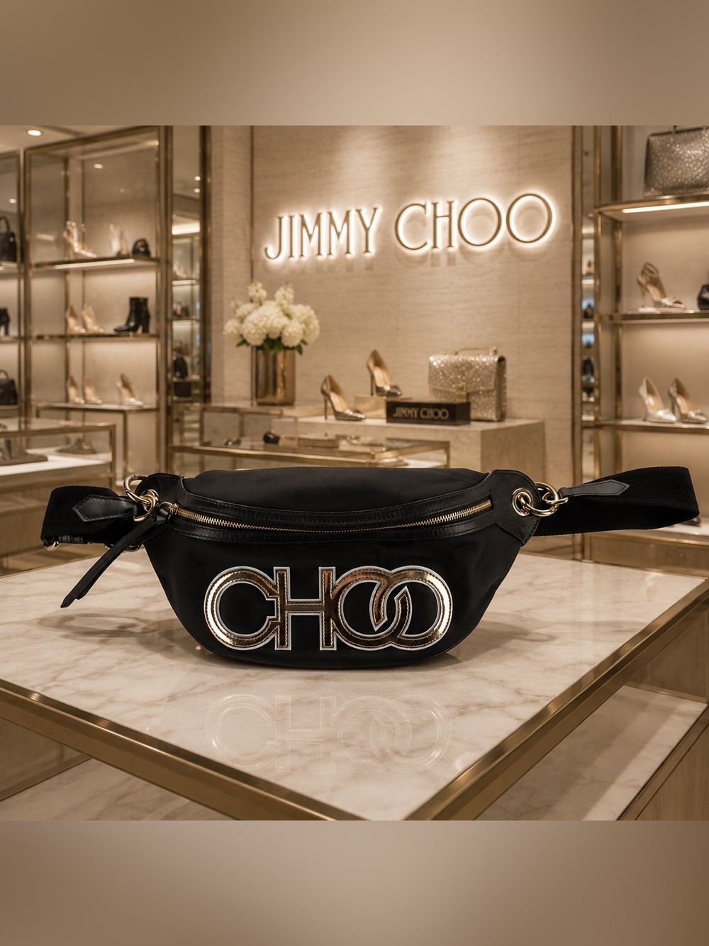 Authentic Jimmy Choo Faye Graphic Print Nylon Belt Bag Waist Bag w/ COA